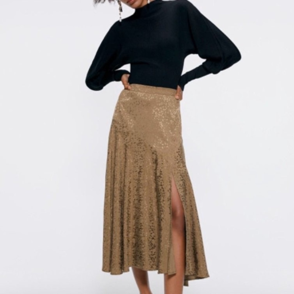 Zara Gold Midi Skirt